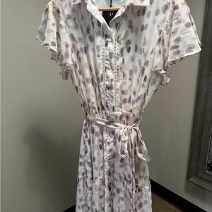Cream Midi Sundress with Flutter Sleeves and Notched Collar